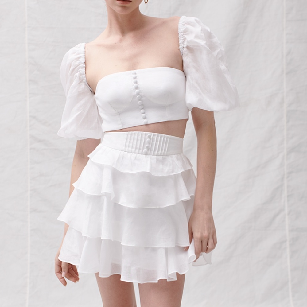 JOSLIN TALISA LINEN RAMIE SKIRT IN OPTICAL WHITE